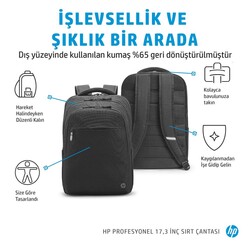 HP Profesyonel 17.3 inç Bilgisayar Sırt Çantası Siyah 500S6AA - Thumbnail