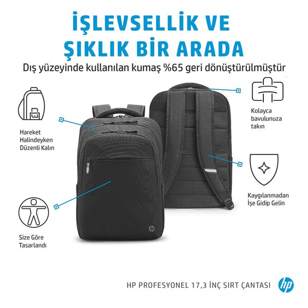 HP Profesyonel 17.3 inç Bilgisayar Sırt Çantası Siyah 500S6AA